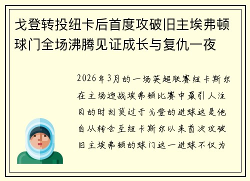 戈登转投纽卡后首度攻破旧主埃弗顿球门全场沸腾见证成长与复仇一夜
